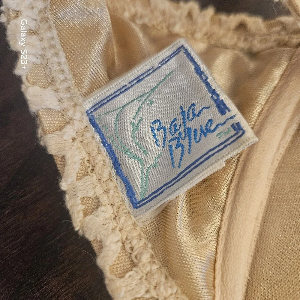 Baja Blue Vintage 90s Crochet Bikini Set Cream‎ Underwire Top Sz 12 Bottom 10 US